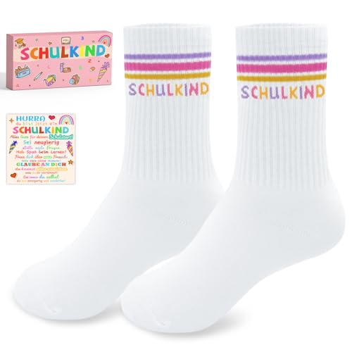 YUNYAKARSA Schulkind Socken Baumwolle 25-34, Geschenk Einschulung Junge Socken Einschulung Mädchen, Einschulung Geschenk Junge Mädchen Schulanfang Jungen Geschenk Mädchen 6 Jahre Jungen