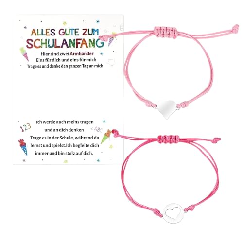 Einschulung Armbands 2 Schulkind Schulkind Armband Mädchen Junge,Mutter Tochter Armband Schulkind Geschenk,Geschenk Karte Decorations (Rosa)