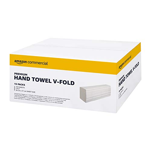 AmazonCommercial Singlefold (V-Falz / ZZ-Falz) Papierhandtücher, 2-lagig Reine Zellulose, 3150 Blätter (210 Blätter, 15-er Pack), Blattgröße: 21 x 24 cm, H3-Spender Kompatibel