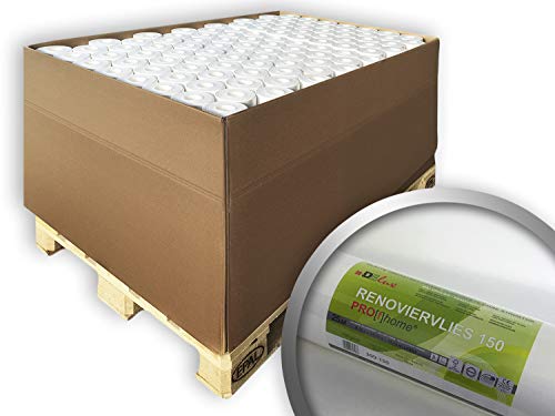 Renoviervlies PROFHOME 150g Öko Malervlies Anstrich-Vlies glatte umweltbewusst überstreichbare Vliestapete nachhaltig umweltschonend weiß 1 Pal. 1500 qm 80 Rol. FSC® MIX Nr. TSUD-COC-001718-KR