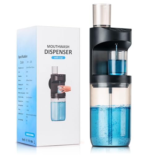 Mundwasserspender Wandbefestigung, Automatisch Mundwasser Seifenspender, Mundwasser Spender mit 2 Pcs Magnetbecher, Antibakteriell 550ml Bad Accessoires, Ldeal für Kinder und Erwachsene