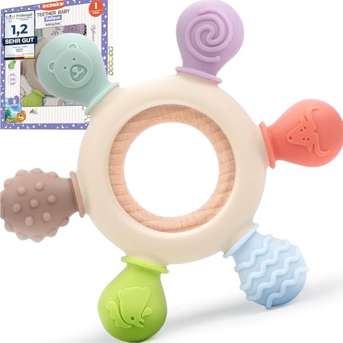 Okonkn Beißring Baby,Zahnungshilfe Baby Spielzeug Bpa-Frei Silikon Zubehör Für Jungen Und Mädchen (1er-Pack (ohne Gedenkkarte))