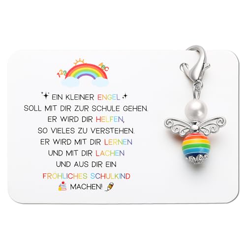 BOOMTOP Schutzengel Schlüsselanhänger Schulkind 2025 Geschenk Engel Anhänger Kleine Mutmacher Glücksbringer Engel Charme Einschulung Schulanfang Geschenke mit Karte und Organzabeutel