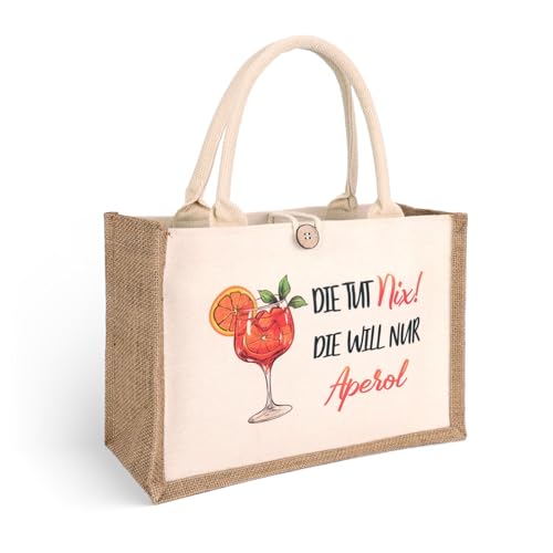 GADITIEK Aperol Geschenk Tasche, Aperol Jutetasche Für Frau, Strandtasche xxl Aperol Spritz Accessoires Damen, Geschenkset Für Frauen, Kollegin (Die Tut Nix! Die Will Nur Aperol)