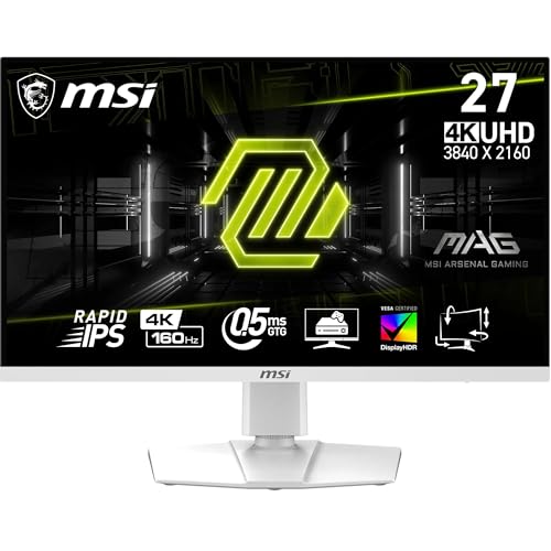 MSI MAG 274URFWDE 27 Zoll UHD Gaming Monitor - 3840 x 2160 Rapid IPS Panel, 160 Hz / 0.5ms (GtG), 133% sRGB, VESA DisplayHDR 400 - DisplayPort 1.4a, HDMI™, USB Typ-C, weiß