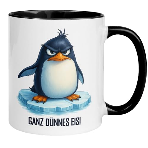 Pinguin Geschenk Tasse | Ganz dünnes Eis | Lustiger Kaffee Becher für Morgenmuffel Langschläfer Aufsteh-Muffel Nachtmenschen Montagshasser