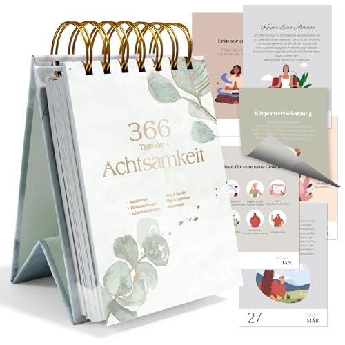 BIROYAL Achtsamkeitskalender 2026 - Tischkalender 2026 täglich - Tageskalender mit 366 Sprüchen & Übungen - Motivationskalender Stehkalender für ein erfülltes & achtsames Jahr (Hellgrün)