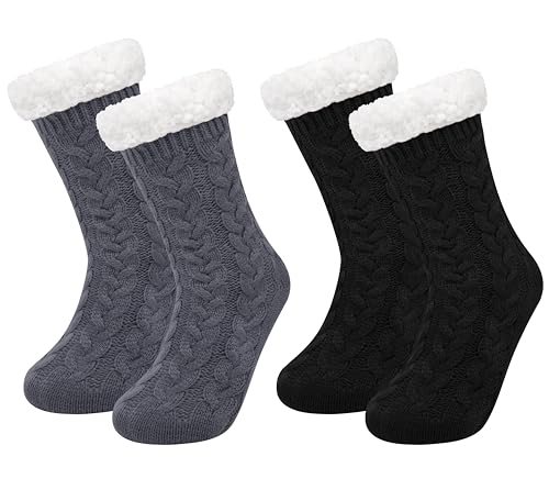 Chalier Fashion 2 Paar Stoppersocken Damen Kuschelsocken Warme Hüttensocke Wintersocken Flauschige Socken für Frauen Rutschfest Casual Socken zum Tragen zu Hause