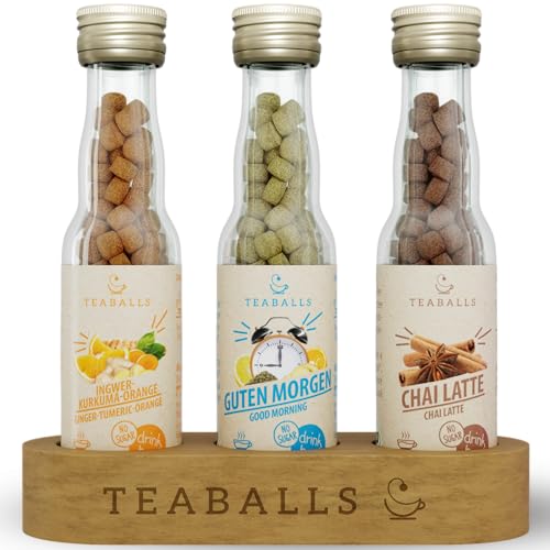 TEABALLS BIO – 3ER SET FEEL GOOD – Ingwer Kurkuma Orange, Guten Morgen Tee, Chai Latte – ca. 120 Tassen – Bio-Tee ohne Beutel, nur mit heißem Wasser, zuckerfrei – Geschenk für Wohlbefinden