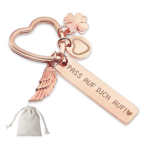 Sugeru Herz Schlüsselanhänger | Pass auf dich auf ! | schutzengel schlüsselanhänger auto personalisiert | geschenke für Führerschein Geburtstag Weihnachten Frauen Freundin Mama Tochter | Rosé