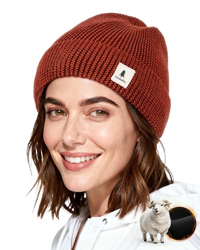 GoSkala Merino Wolle Wintermütze Herren & Damen, Warme Strickmütze Wollmütze für Kaltes Wetter, Klassische Fisherman Beanie Mütze, Elastisch & Leichte, Unisex, Einheitsgröße, Rot