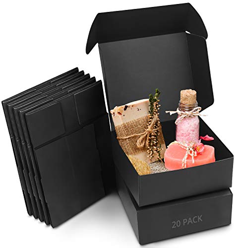 Kurtzy Karton Geschenkboxen Schwarz (20 Stk) – Schachteln 12 x 12 x 5cm Pappschachteln mit Deckel – Kraftpapier Geschenk Box zum Selber Aufbauen für Geschenke, Hochzeit, Party, Weihnachten