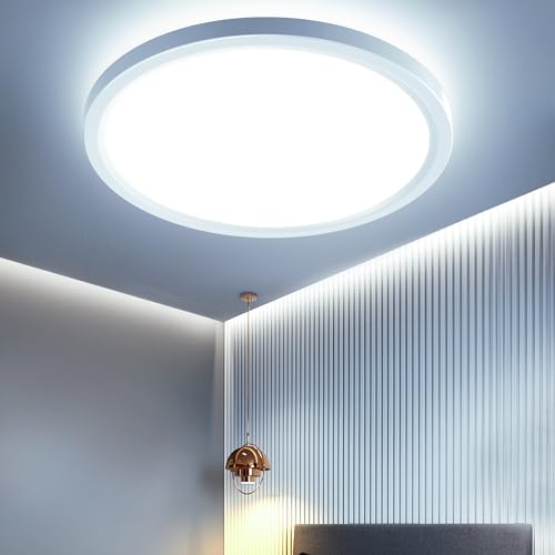 OTREN LED Deckenleuchte Flach Rund: 6500K Deckenlampen Modern Panel Lampe für Badezimmer Flur Wohnzimmer Schlafzimmer IP44, 24w Ø23CM