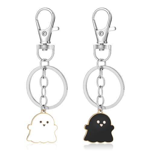 Ouligay 2 Stück Partner Schlüsselanhänger Geist Süß Geist Freund Schlüsselanhänger für Paar Freundschaft Pärchen Paare Beste Freundin Geschenk Keychain für Sie Ihn Oster Halloween Valentinstag