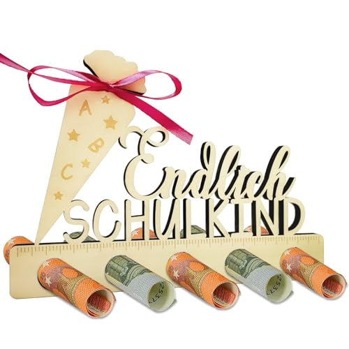 JOYEASE Geschenke zur Einschulung - Geldgeschenk Einschulung Holz - Endlich Schulkind Geschenk - Schulanfang Geschenke für Mädchen Jungen