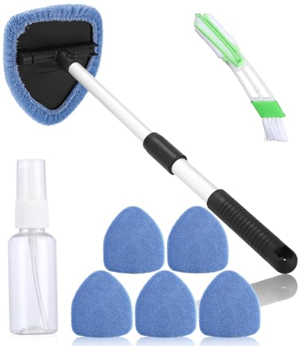 Huifoo Auto Scheibenreiniger mit 6 Mikrofaserpads und Sprühflaschen,Auto Fensterwischer Kit,autoscheiben innenreiniger mit Ausziehbarer Griff,180 Grad drehbar,hellblau