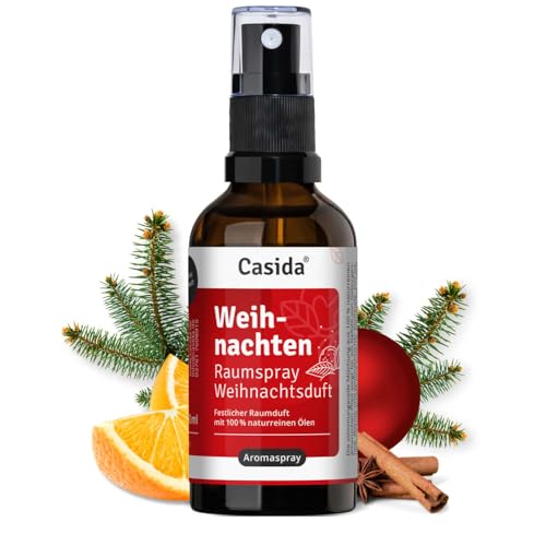 Casida Weihnachten Raumspray Weihnachtsduft - Festlicher Raumduft mit 100% naturreinen Ölen - für Advent, Winter & gemütliche Abende - weihnachtliche Atmosphäre - 50ml