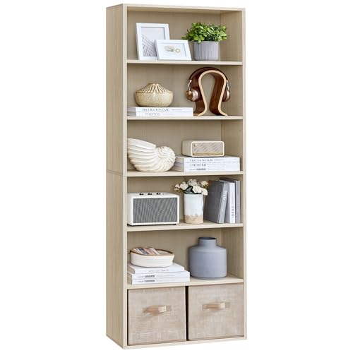 VASAGLE Bücherregal, 6-stöckiges Regal, offenes Aufbewahrungsregal, Standregal, 24 x 60 x 178,5 cm, für Wohnzimmer, Homeoffice, Esszimmer, naturbeige LBC169L01