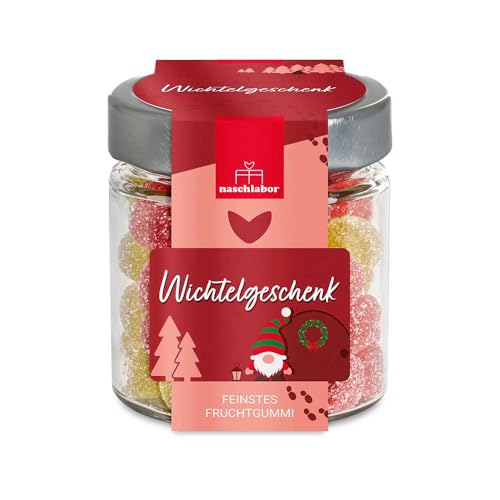 Wichtelgeschenk Fruchtgummi in Geschenkglas 120g | Das Perfekte Geschenk zum Wichteln | Mitbringsel | Geschenk zu Weihnachten für Familie, Freunde oder Kollegen | Süße Kleinigkeit