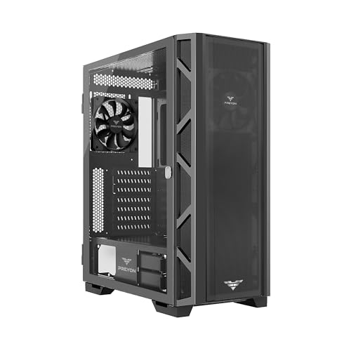 PREYON PC Gehäuse Case Gaming Midi Tower PC-Gehäuse Computer mit Lüfter 120mm Computergehäuse Komponenten USB 2.0 3.0 Kompatibel Extended Micro ATX Mini ITX Boitier Tempered Glass Schwarz - Nest Meshy