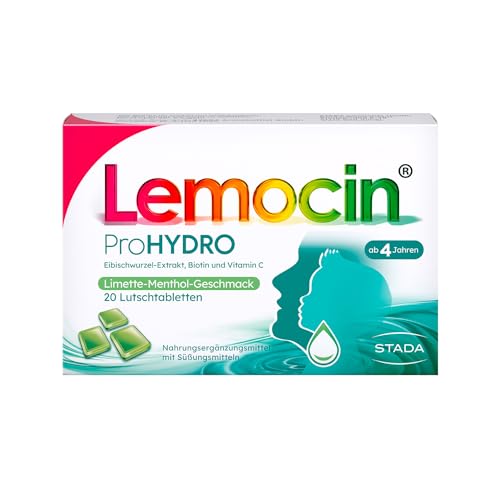 Lemocin ProHYDRO Lutschtabletten mit Limette-Menthol-Geschmack für Hals und Rachen - für Erwachsene und Kinder ab 4 Jahren - mit Vitamin C, Biotin und Eibischwurzelextrakt - 1 x 20 Stück