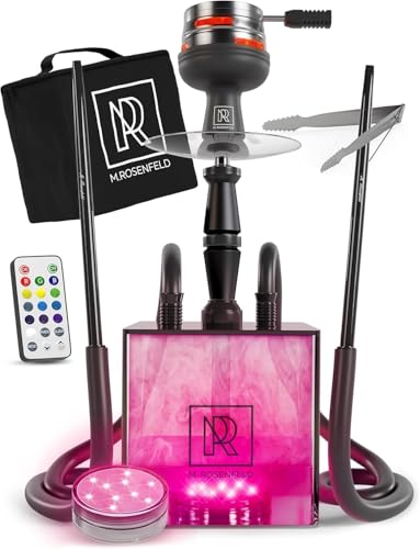 M. ROSENFELD Shisha Set Komplett to Go mit Tasche & Premium Zubehör – Kopf Set mit HMD, Mundstück, Aluminium Tauchrohr, Diffusor & Acryl Bowl Yadosquare ShadowBlack