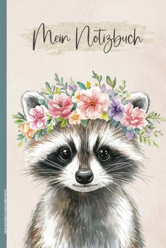 MEIN NOTIZBUCH WASCHBÄR MOTIV: Kleiner Waschbaer auf Notizbuch schönes Geschenk mit Waschbären liniertes Buch für Notizen Gedanken und Erinnerungen praktisch als Tagebuch Schulheft mit Bärenmotiv