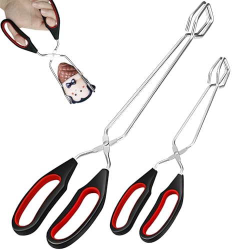 2 Stück Scheren Zange, Edelstahl Grillzange mit Rutschfesten und Hitzebeständigen, Barbecue Grillen Zange, Holzkohlezange für Küche Kochen Backen BBQ zum Drehen und Klemmen von Lebensmitteln