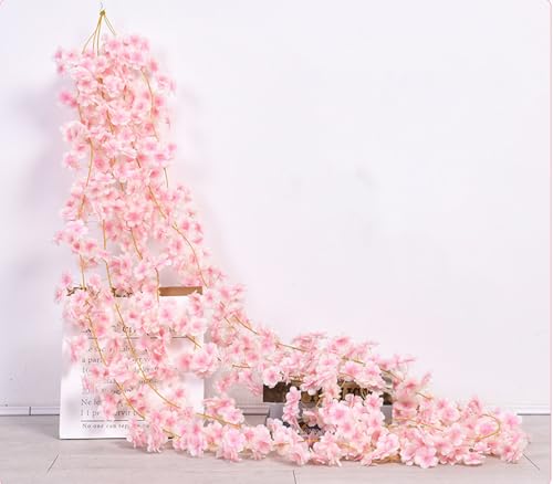 Kirschblüten Girlande – 2x180cm Hellrosa, je 185 Blüten, künstliche kirschblüten deko für Hochzeit & Frühling – blumengirlande als wandbare kirschblüten Girlande für Zuhause, Garten, Party
