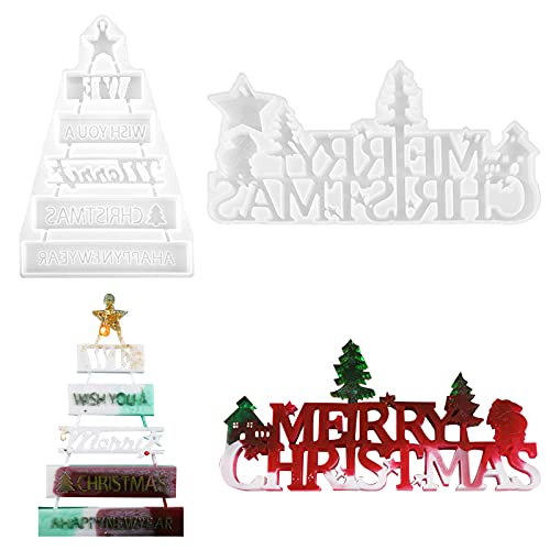 Hileyu 2 Stück Merry Christmas Harz Formen Weihnachtsbaum Anhänger Kristall Epoxy Gießen Silikonform Silikonform Weihnachtsformen Resin Formen Weihnachten Epoxidharz Weihnachten Formen
