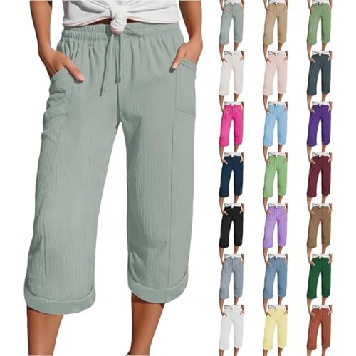 Sommerhose Damen Leicht 7/8 Hose Damen Sommer 3/4 Shorts Musselin Leinen Bermuda Dreiviertel Plissee Hosen Hosenrock Damenhosen Damenshorts Für Frauen Kurze Knielang Leinenhose Caprihose Kurz Leichte