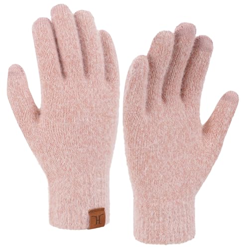 Bequemer Laden Touchscreen Handschuhe Damen Winter Warm Winterhandschuhe Strickhandschuhe mit Elastisch Manschette Frauen Geschenk, Rosa