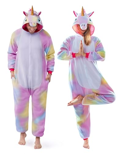 Spooktacular Creations Unisex Erwachsene Pyjama Schlafanzug, Plüsch Damen Herren Jumpsuit Jumpsuit Einhorn Tier Kostüm Halloween Karneval Kostüm (X-Large)