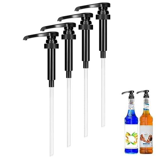 NVUGFJ 4 Stücke Sirup spender,Sirupspender,Kaffeesirupspender, Wiederverwendbarer Pumpe Top Sirup Spender,Siruppumpenverteiler ersetzen,Geeignet für Heimküchen und Cafés,Schwarz