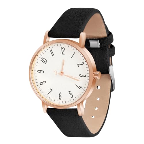 OFFCUP Damenuhr, Damen Analog Quarz Uhr mit Leder Armband, Uhren Damen Einfache Business Klassische Armbanduhr Lässig Quarzuhr Kleideruhr, 3 Zeiger -Schwarz