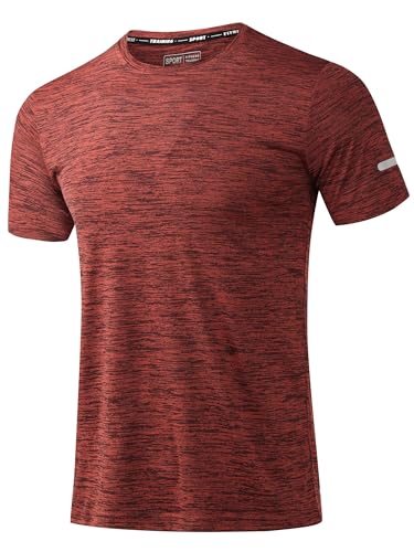 Peakwell Herren Sport T-Shirt Kurzarm Funktionsshirt Laufshirt mit Reflexstreifen für Fitness, Training, Gym (Orangerot, L)