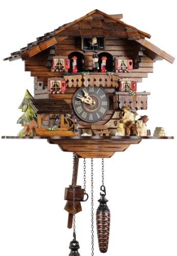 Kuckucksuhr Kuckuckuhr Echtholz NEU batteriebetriebenes Quartzwerk Musik Kuckuckruf Eble -Holzhacker 30cm- 21438