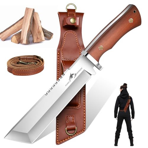 Purple Dragon Großes Messer zum Holzhacken, Machete Scharf Echt mit 7mm Klingenrücken, Tanto Messer mit Scheide, Outdoor Messer aus einem Stück AUS-10 Stahl gefertigt, Geschenke für Männer