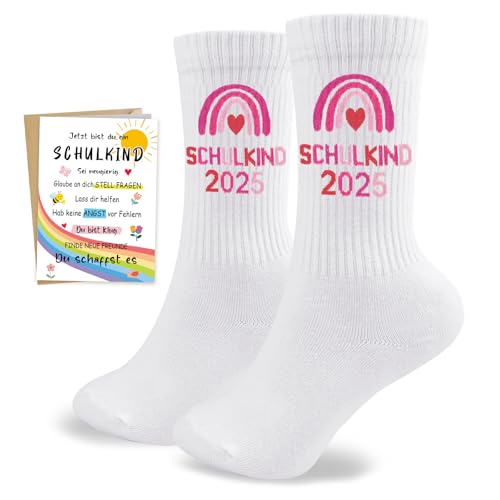 Schulkind Socken Mädchen, Geschenk Einschulung Mädchen, 2025 Schulkind Baumwolle Socken, Füllung Schultüte Schulanfang Geschenk