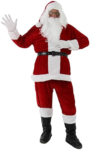 9 in 1 Nikolauskostüm - Größe S-XXXXL - Weihnachtsmannkostüm Verkleidung für Weihnachten - Kostüm für Nikolaus - Weihnachtsmann - Santa Claus - Herren / Erwachsene (XXX-Large, rot)