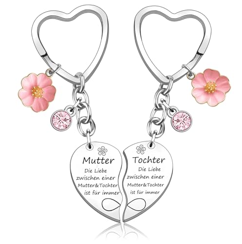 Johiux Geschenke für Mama Weihnachts Mutter Tochter Geschenk,2 Stück Herz Passender Schlüsselanhänger Mama Geschenk von Tochter,Geschenke für Frauen Geburtstagsgeschenk für Mama.