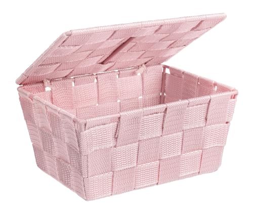 WENKO Aufbewahrungskorb mit Deckel Adria Rosa stabiles Metallgestell Rosa