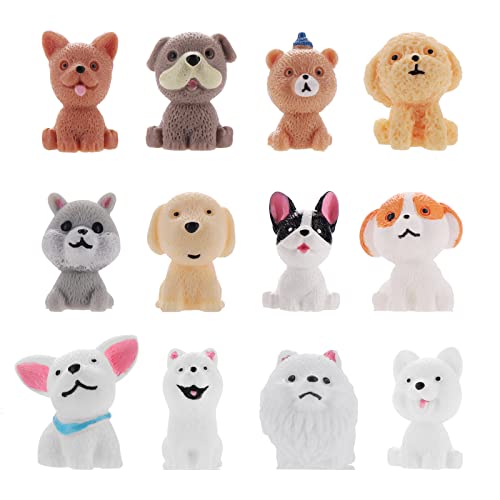 Cobee Hundefiguren Spielset - 12 Stück Realistische Mini-Welpenfiguren, handbemaltes Miniatur-Tierspielzeug-Set für Kuchendekoration, Geburtstagsgeschenk, Partygeschenk