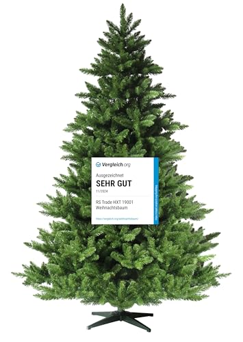 RS Trade HXT 19001 Spessarttanne 100% PVC 150 cm künstlicher Weihnachtsbaum (Ø ca. 105 cm) 872 Spitzen und Schnellaufbau Klappsystem, schwer entflammbar, unechter Tannenbaum inkl. Christbaum Ständer