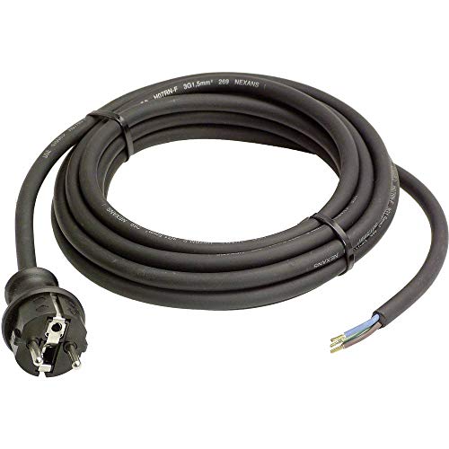 as - Schwabe Gummi-Anschlussleitung, 4,5 m H07RN-F 3G1,5 Verbindungskabel, Schutzkontaktstecker mit Leitung, Strom-Kabel mit Aderendhülsen, 230V, 16A, IP44, Schwarz, 60379