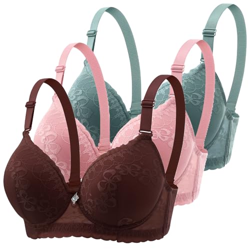 3er Pack Klassische Spitzen BHS Damen mit Bügel Sport Push Up BH mit Verstellbarem Bustier Komfort Nahtlos BH Set Gepolstert Frauen Sexy Trainings-BH für Alltag Yoga Fitness