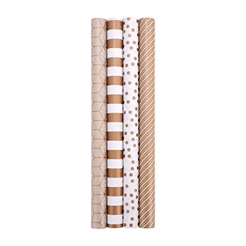 HBell Wrapping Paper 44cm x 3M Striped Dot Gold Rolls, Birthday Party Wedding Baby Shower Festive Decorations
