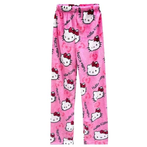 Europäische Größe Pyjama Hosen, Pyjama Hosen Damen, Flanell Kuschel Pyjama, Anime-Cartoon-Freizeit-Pyjamahosen für Herbst und Winter (M)