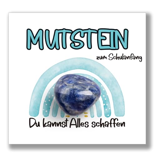 iZoeL Einschulung Geschenk Glückssteine Jungen, Schulkind Mutstein 2025 Schultüte Füllung Schulanfang Geschenk Glücksbringer mit Grußkarte Geschenkbox Blau
