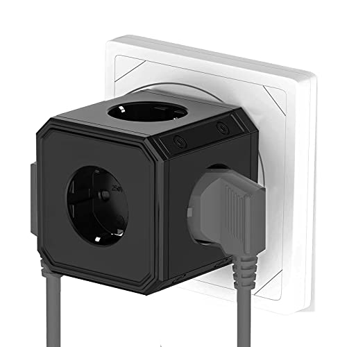 Mehrfachsteckdose Ohne Kabel, 5-Fach Mehrfachsteckdose mit Schalter, 5 in 1 Steckdosenleiste 4000W Max, Mehrfachsteckdose Überlastschutz (2500W /10A), 5 AC Steckdose für Zuhause Büro, Reise